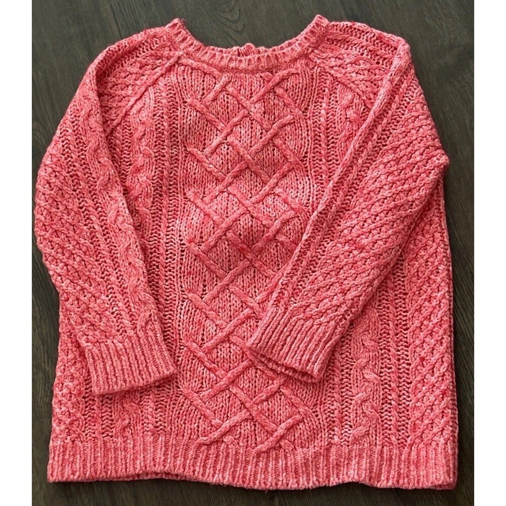 Ann Taylor LOFT Crew Neck Cable Sweater Pink Petite Small Cotton Wool Blend NWOT